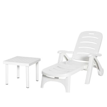 Outsunny 2pcs Garden Furniture Set Outdoor Furniture Set Dining Table, 1 Lounge Chair And 1 Garden Side Table White
