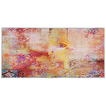 Area Rug Carpet Multicolour Polyester Fabric Abstract Pattern Rubber Coated Bottom 80 X 150 Cm Beliani