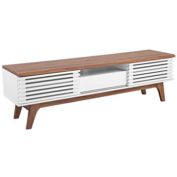 Tv Stand Dark Wood White Tv Up To 67ʺ Recommended 5 Shelves Drawer Modern Beliani