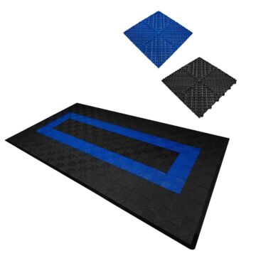 Vented Garage Floor Tiles With Edges – 90 Black & 30 Blue