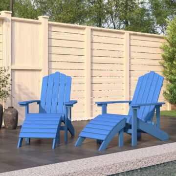 Vidaxl Garden Adirondack Chairs 2 Pcs With Footstools Hdpe Aqua Blue
