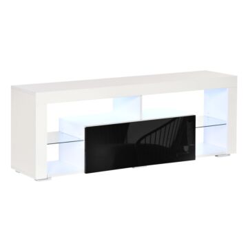 Homcom 140cm Tv Stand Cabinet High Gloss Media Tv Stand Unit With Led Rgb Light And Storage Shelf For 55 Inch Tv Black And White