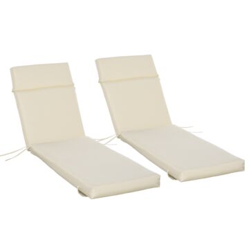 Outsunny Set Of 2 Sun Lounger Cushion Non-slip Seat Pads Garden Patio Reclining Chair For Indoor Outdoor, 196 X 55cm, Cream White