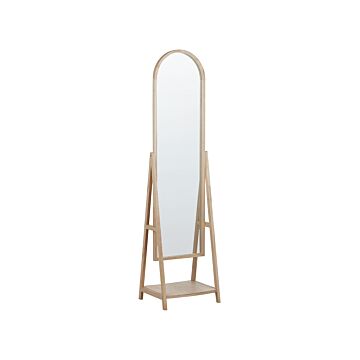 Standing Mirror Light Wood Frame 43 X 170 Cm With Shelf Modern Design Framed Full Length Beliani