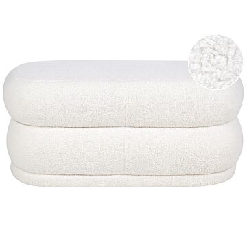 Bench White Boucle Upholstered Fabric Accent Bed Bench Stool Beliani