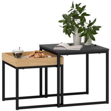 Homcom Set Of Two Boxy Nesting Tables - Black/wood-effect