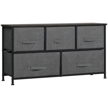 Homcom Chest Of Drawers, 5 Drawer Fabric Dresser With Steel Frame, Adjustable Feet, Storage Organizer Unit For Bedroom, Living Room, Dark Grey