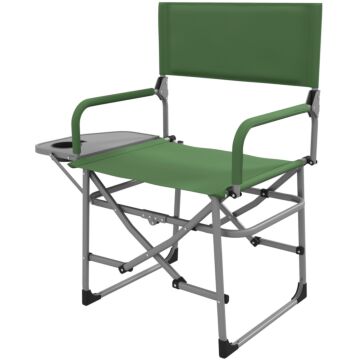 Outsunny Folding Directors Camping Chair, With Side Table - Green