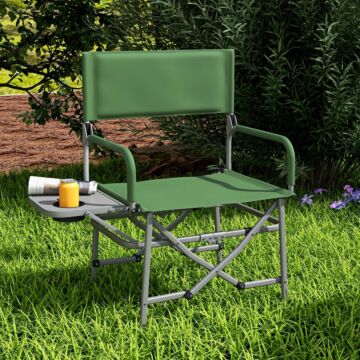 Outsunny Folding Directors Camping Chair, With Side Table - Green