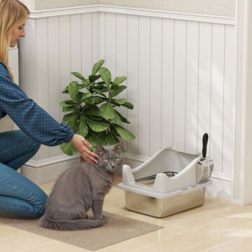 Pawhut Stainless Steel Cat Litter Box With High Sides, Scoop, 43 X 33 X 25 Cm