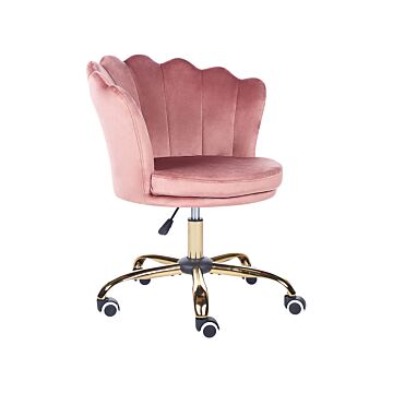 Office Swivel Chair Pink Velvet With Stairbase Adjustable Height Beliani