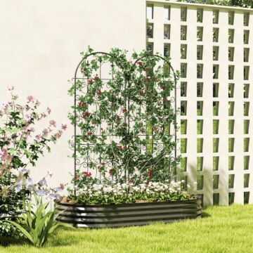 Outsunny Set Of 2 Metal Garden Trellis, Decorative Trellis Panels For Climbing Outdoor Plants, Vegetables, Vines, Flowers, 150 X 50 Cm, Scrollwork Design