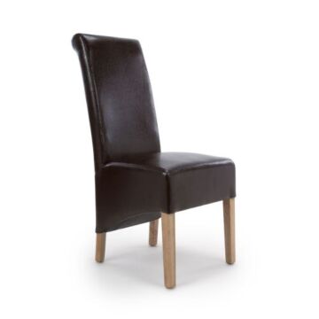 Krista Roll Back Bonded Leather Brown Dining Chair