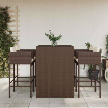 Vidaxl 5 Piece Garden Bar Set With Cushions Brown Poly Rattan