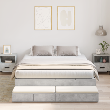 Vidaxl Storage Bed Frame Concrete Grey Engineered Wood 140 X 190 Cm