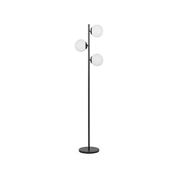 Floor Lamp Black Metal 15 X 15 X 153 Cm Light Lighting 3 Round Globe Shades White Modern Beliani