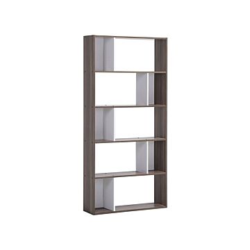Bookcase Dark Wood And White 174 X 83 Cm Large And Small Shelves Scandinavian Beliani