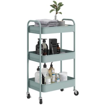 Homcom Three-tier Steel Storage Trolley - Light Blue | Aosom Uk