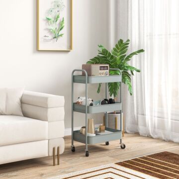 Homcom Three-tier Steel Storage Trolley - Light Blue