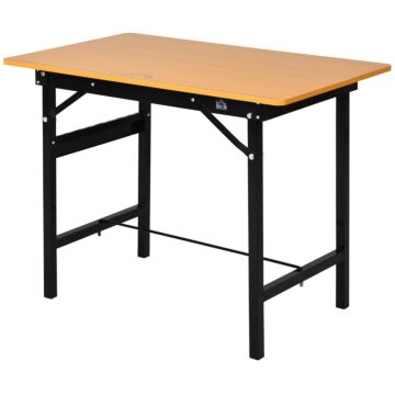 Homcom Foldable Garage Work Bench, Craft Table Mdf Workstation, Heavy-duty Steel Frame With Ruler, Protractor