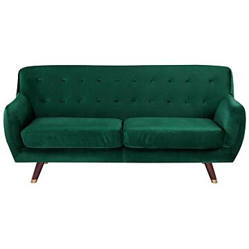 Sofa Green Velvet 3 Seater Button Tufted Back Cushioned Seat Wooden Legs Beliani