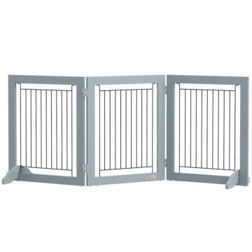 Pawhut Foldable Pet Gate, With Three Panels & Two Support Feet - Grey