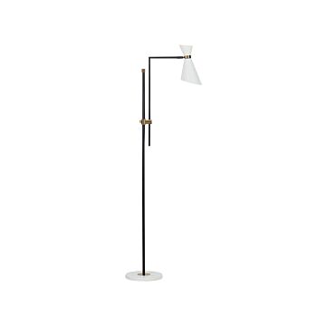 Floor Lamp White Metal 140 Cm Marble Base Adjustable Shade Gold Accents Modern Industrial Style Living Room Office Bedroom Beliani