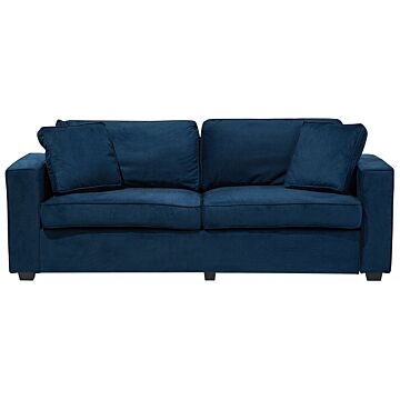 3 Seater Sofa Blue Track Arms Throw Pillows