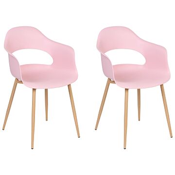Set Of 2 Dining Chairs Pink Synthetic Material Sleek Legs Decorative Home Furniture Dining Room Beliani