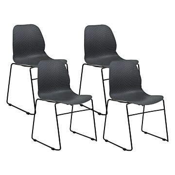 Set Of 4 Dining Chairs Black Stackable Armless Leg Caps Plastic Black Steel Legs Conference Chair Contemporary Modern Scandinavian Design Dining Room Seating Beliani