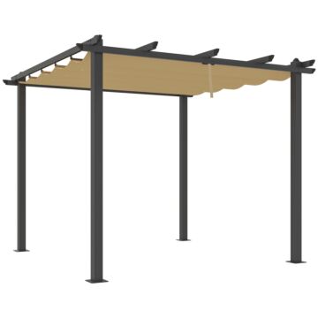 Outsunny 3 X 3m Aluminium Pergola, With Retractable Roof - Khaki