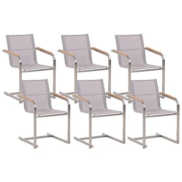 Set Of 6 Garden Chairs Beige Synthetic Seat Stainless Steel Frame Cantilever Style Beliani
