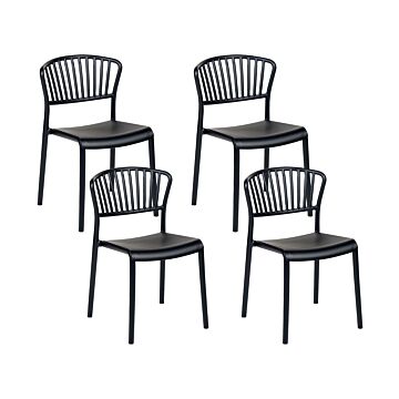 Set Of 4 Dining Chairs Plastic Black Indoor Outdoor Garden Stacking Minimalistic Style Beliani
