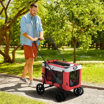 Pawhut Foldable Dog Stroller, Pet Travel Crate, With Detachable Carrier, Soft Padding, For Mini, Small Dogs - Red