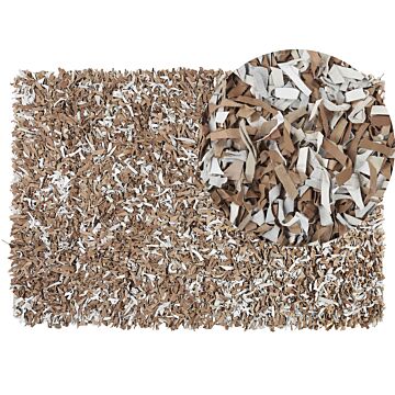 Area Rug Brown With Grey Genuine Leather 140 X 200 Cm Shaggy Handcrafted Rectangular Carpet Modern Design Beliani