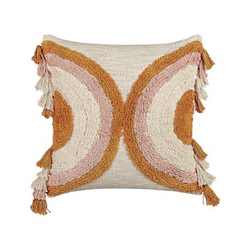 Scatter Cushion Multicolour Cotton 45 X 45 Cm Geometric Pattern Tassels Removable Cover With Filling Boho Style Beliani