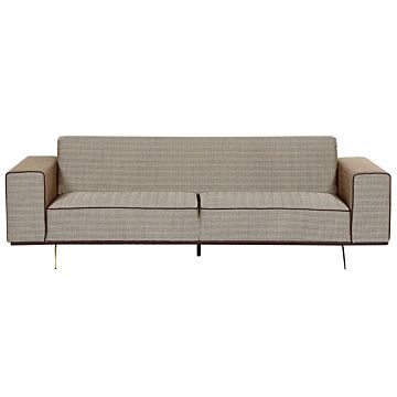 Sofa Light Brown Linen Upholstered 3-seater Modern Couch Adjustable Sliding Backrest Style Living Room Wide Armrests Beliani