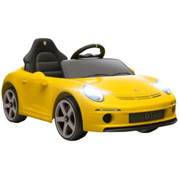 Aiyaplay Kids Electric Car, 12v Licensed Ruf Gt Ride On Car With Suspension, Remote Control, Music For 3-5 Years Yellow