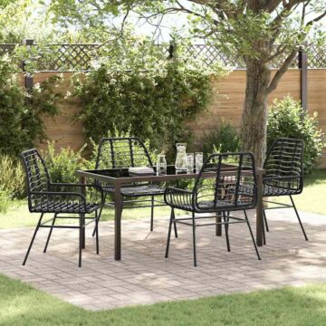 Vidaxl 5 Piece Garden Dining Set Black Poly Rattan