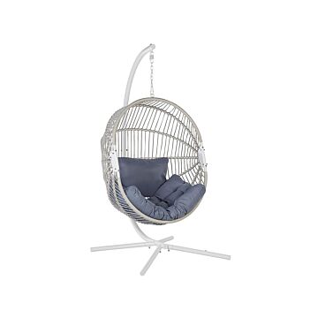 Hanging Chair White Rattan Metal Frame Indoor-outdoor Egg Shape Boho Beliani
