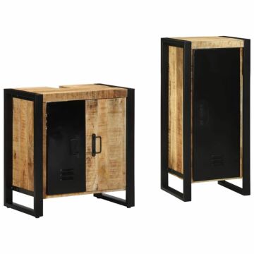 Vidaxl Bathroom Furniture Set With Shelf 2 Pcs Brown Solid Mango Wood
