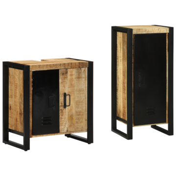 Vidaxl Bathroom Furniture Set With Shelf 2 Pcs Brown Solid Mango Wood