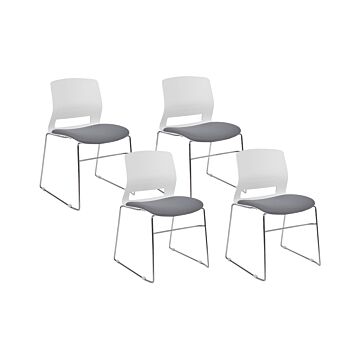 Set Of 4 Chairs White And Grey Stackable Armless Leg Caps Plastic Steel Legs Conference Chairs Contemporary Modern Scandinavian Design Dining Room Seating Beliani