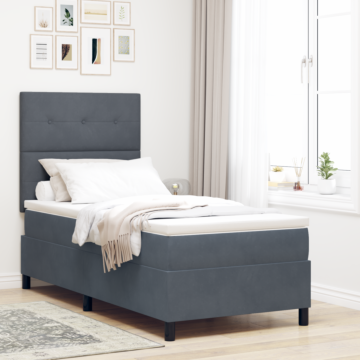 Vidaxl Box Spring Bed With Mattress & Led Dark Grey 90x190 Cm Velvet