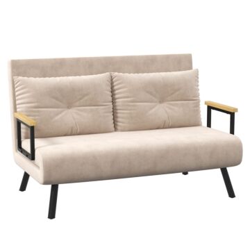 Homcom Click Clack Sofa Bed, Convertible 2 Seater Sofa Couch With 2 Cushions, Beige