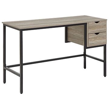 Office Desk Dark Wood And Black 120 X 48 Cm 2 Drawers Industrial Beliani