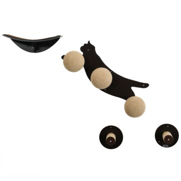 Pawhut 4 Pieces Wall Mounted Cat Shelves, Cat-shaped Platform With Three Scratching Balls, Cat Wall Furniture With Scratching Posts, Tawny Brown