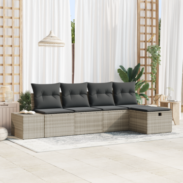 Vidaxl 5 Piece Garden Sofa Set With Cushions Light Grey Poly Rattan