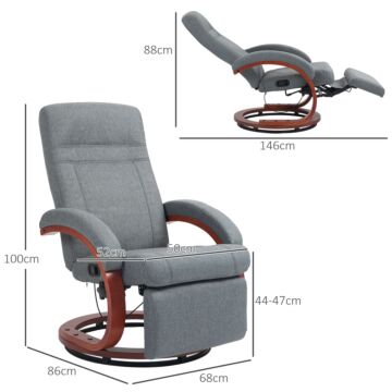 Homcom 135° Manual Reclining Swivel Chair, With Footrest - Grey