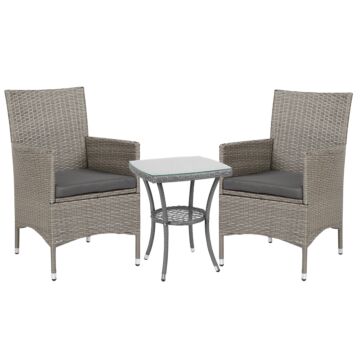 Outsunny Three-piece Rattan Bistro Set,with Cushions, Garden Furniture,wicker Weave Conservatory Companion, Chair Table Set - Grey